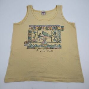 Anvil Yellow Kalaloch Graphic Tank Top Womens L Pre Shrunk Cotton Nautical Beach